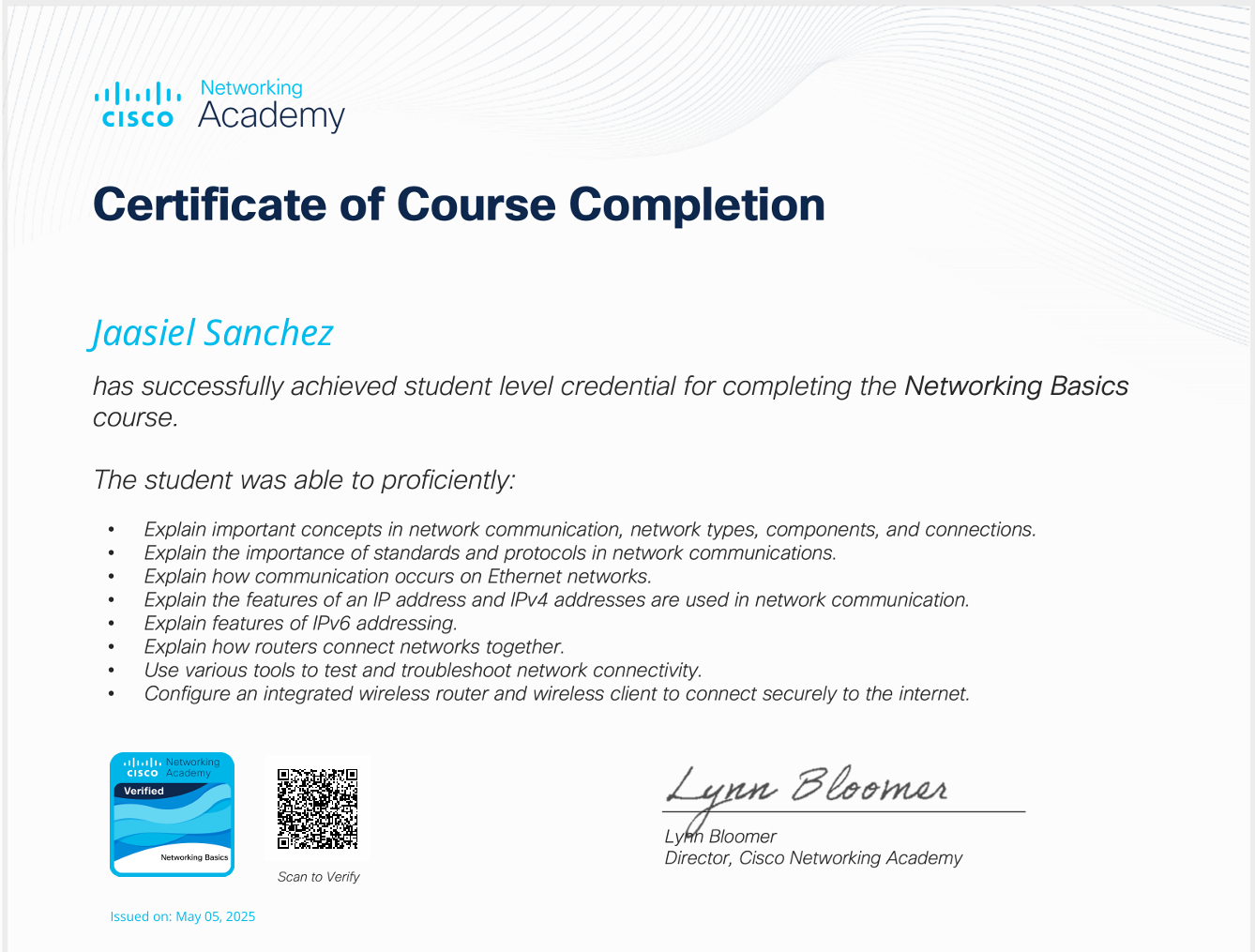 Certificado Networking Basics Cisco